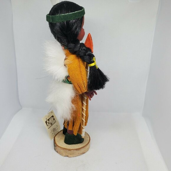 Indien Art Eskimo Doll Moving Eyelids Real Wood Stand Authentic Clothing Vintage - Picture 10 of 12